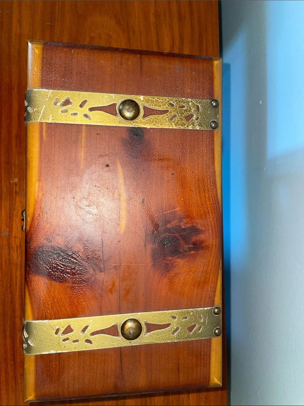 Antique Peterson Brothers Chicago Cedar Keepsake Jewelry Box Brass Hardware